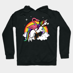 Flamingo Riding Unicorn Rainbow Hoodie